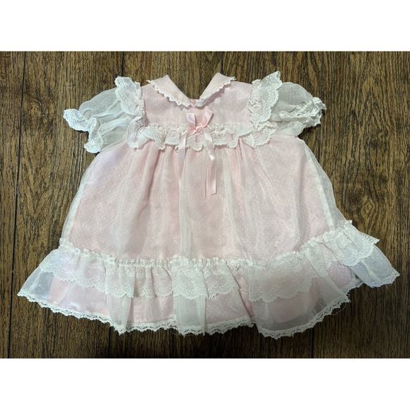 Other - Vintage frilly lace infant dress pink 6/9 months